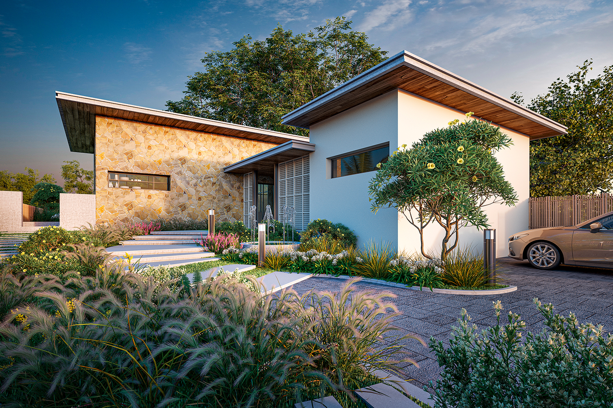 SilverOak Chalet sample home exterior, daytime